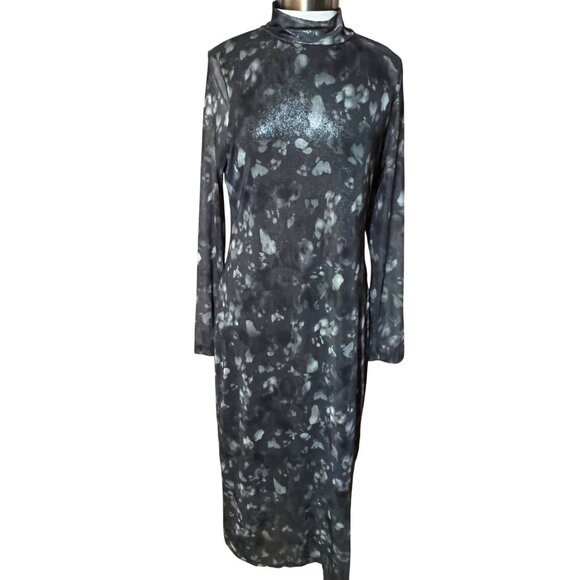 NWT Bar III Alexa Dye Women XL Black Gray Metallic Sheer Maxi Dress Career - Picture 2 of 16